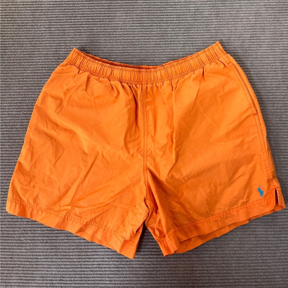 Y2K Polo Sport Ralph Lauren Mens Orange Swim Trunks‎ Mesh Lined Size L VINTAGE